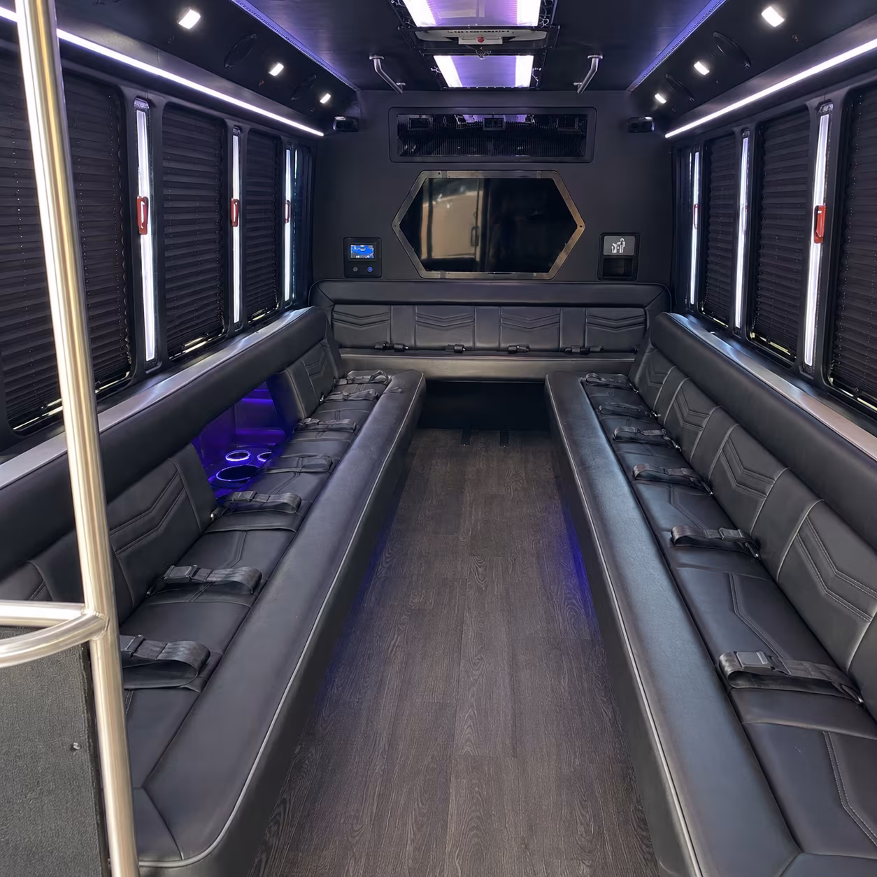 monroe 18 passenger party bus interior