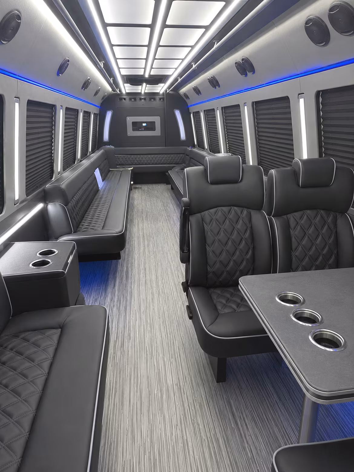 monroe 25 passenger party bus inside