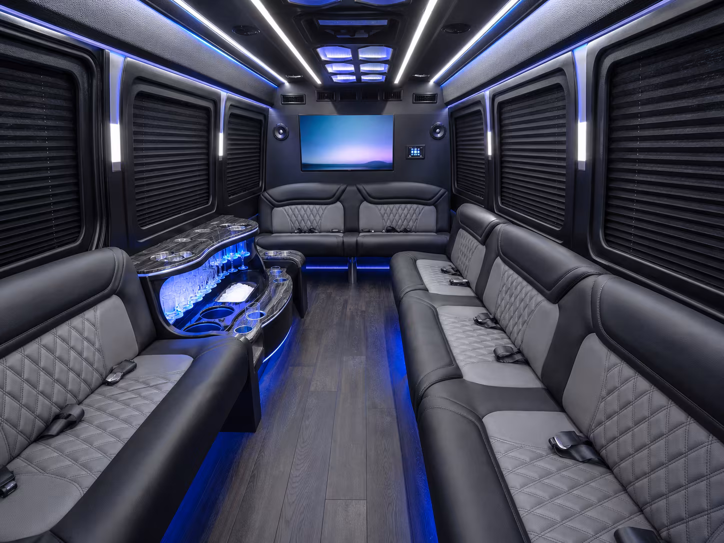monroe 25 passenger party bus interior