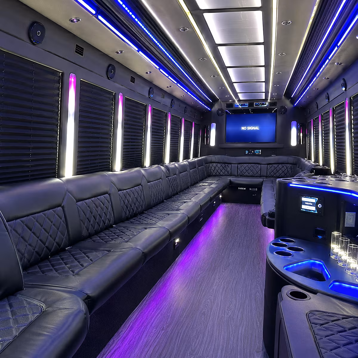 monroe 30 passenger party bus inside