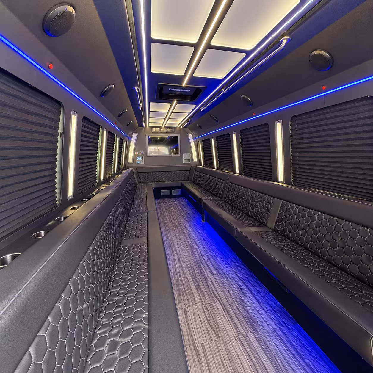 monroe 30 passenger party bus interior