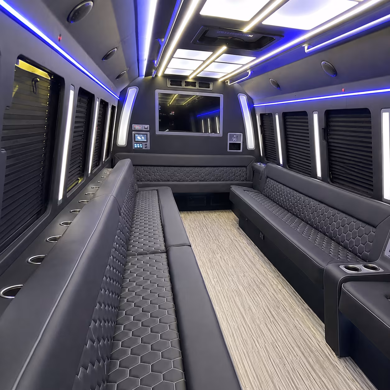 monroe 40 passenger party bus inside
