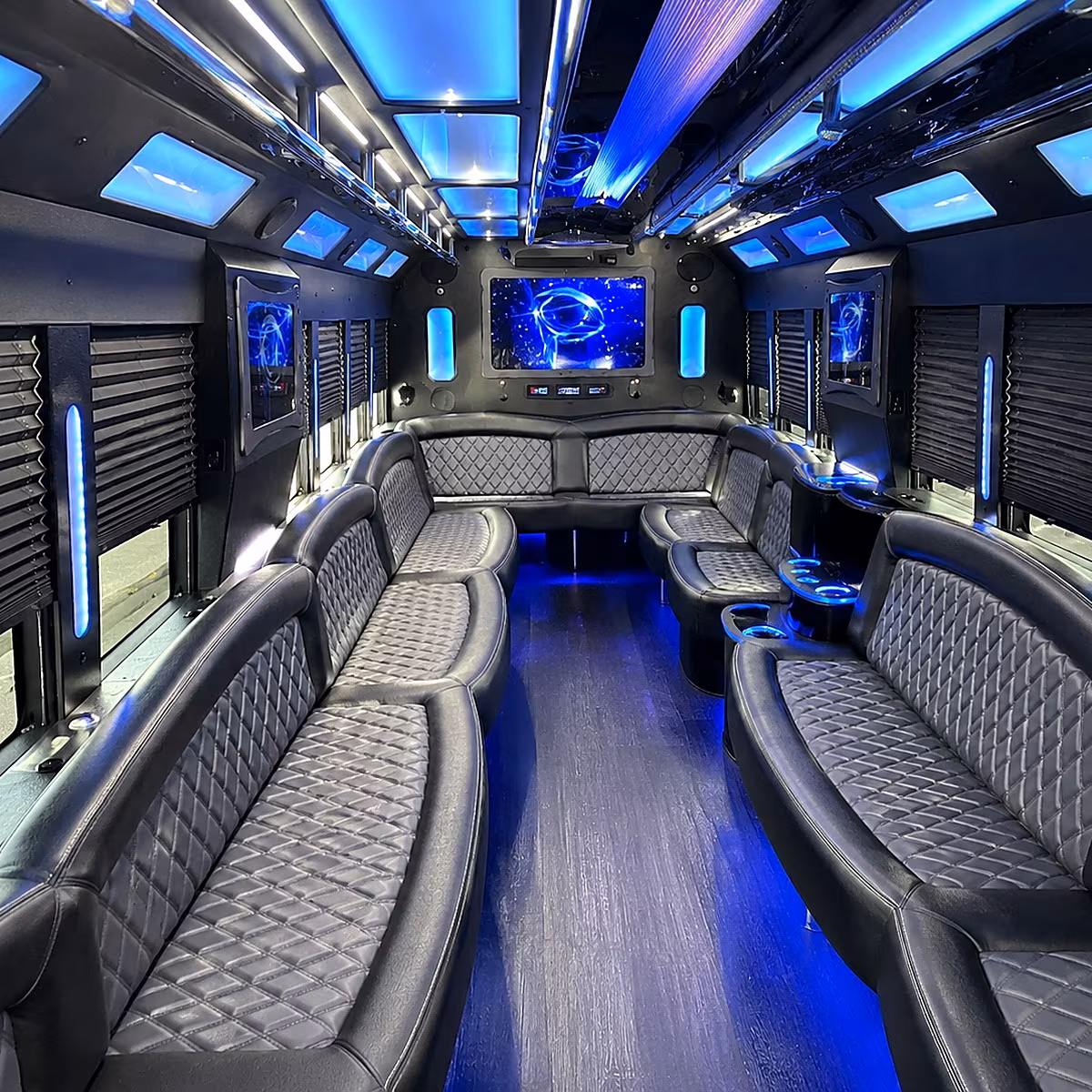 monroe 50 passenger party bus interior